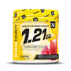 Nutrithority 1.21gw bottle featuring Hawaiian Tango flavor, ready to energize your session.