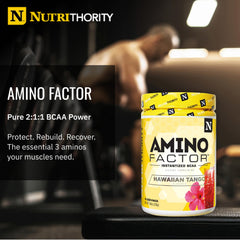 Nutrithority BCAA Powder Blackberry Lemonade tub shows keto-friendly formula