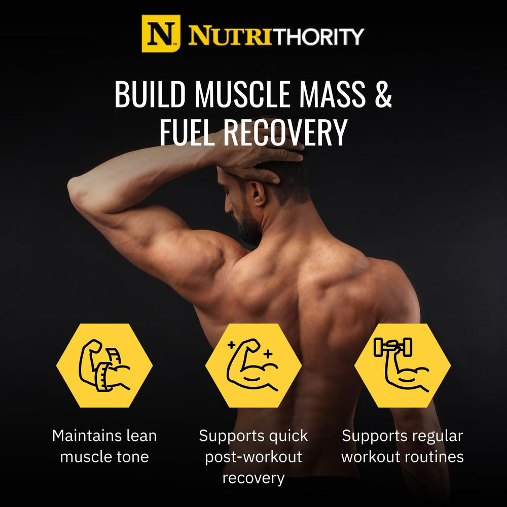 Nutrithority Isothority tub on kitchen counter beside measuring scoop