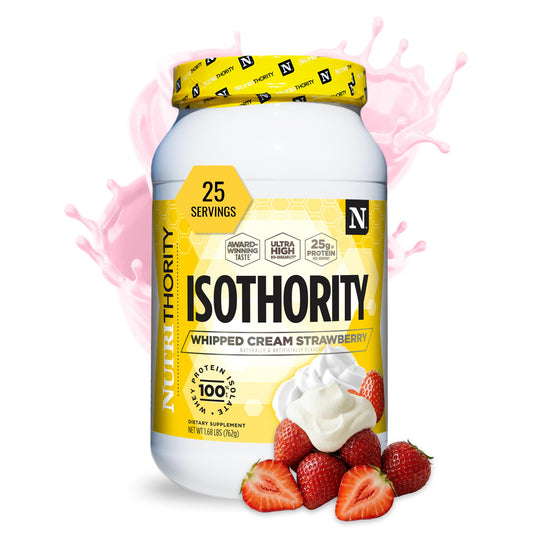 Nutrithority Isothority whey isolate scoop for a fast post-workout protein boost.