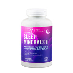 Nutrition Breakthroughs Sleep Minerals II bottle with softgels promotes restful sleep without melatonin.