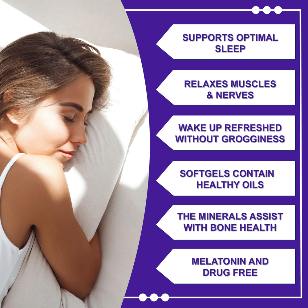 Nutrition Breakthroughs Sleep Minerals II nightstand scene suggests easy, non-medication bedtime routine.