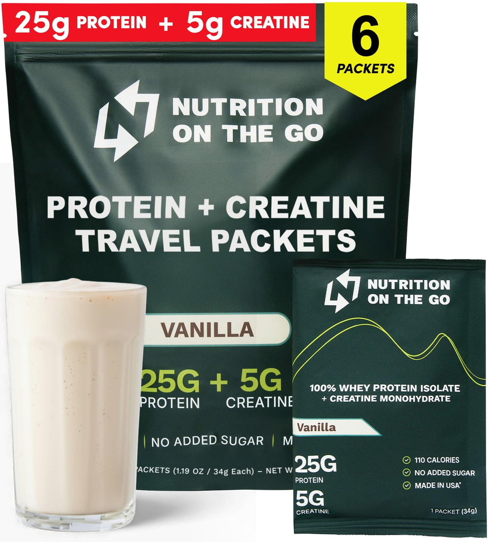 Nutrition On The Go vanilla whey protein isolate packets for travel-ready fuel