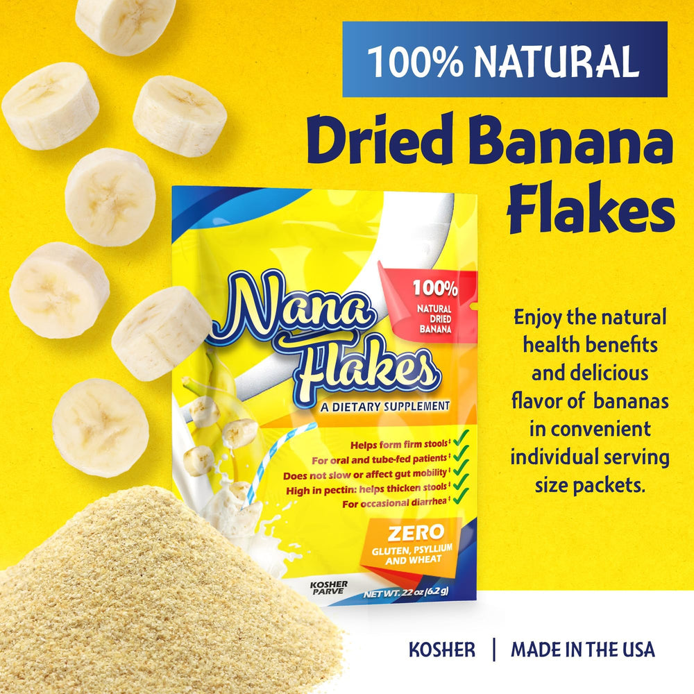 Nutritional Designs Nana Flakes powder being poured for easy mixing