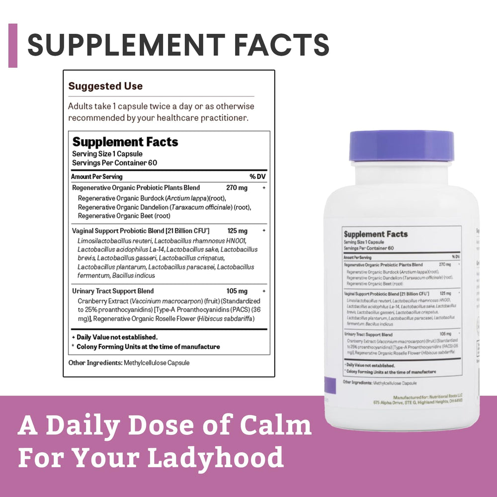 Nutritional Roots organic prebiotic blend image; supports gut health and microbiome balance.