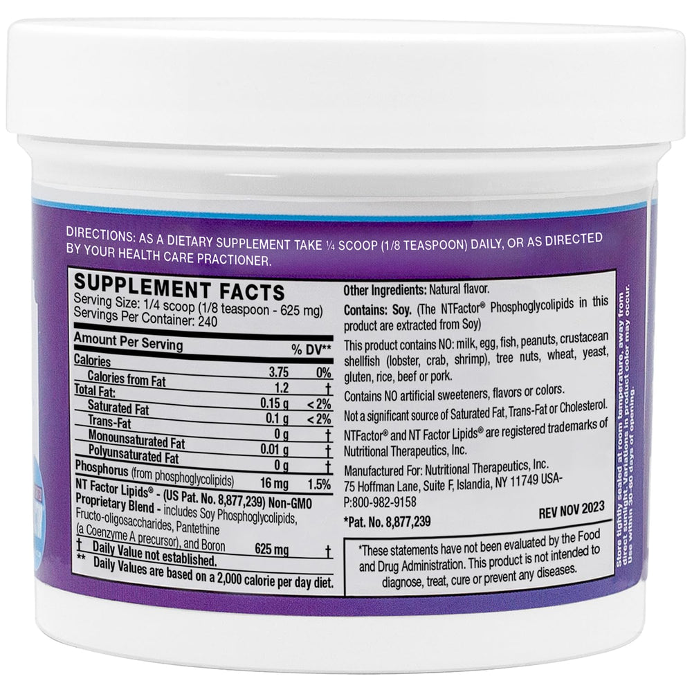 Nutritional Therapeutics NTFactor Lipids Powder scoop demonstrates a precise 1/4 serving.