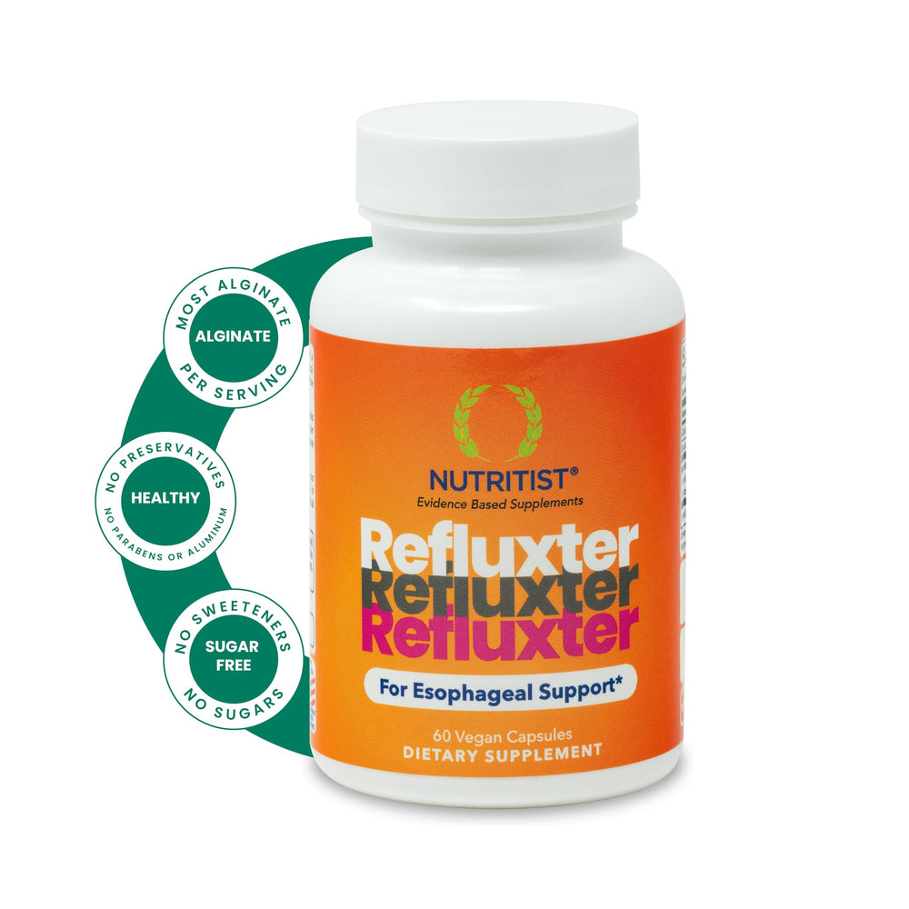 Nutritist Refluxter bottle pour: convenient after-meal use with alginate-based reflux support