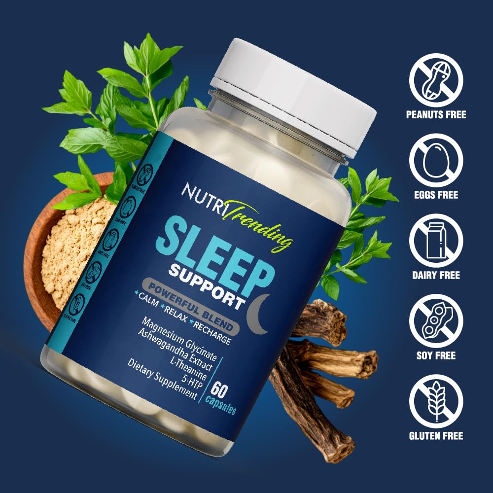 NutrTrending Sleep Support on a nightstand for restful evenings.