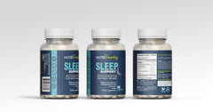 NutrTrending Sleep Support next to a pillow and book for night routine.