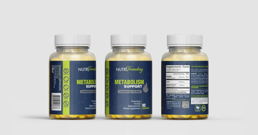 Nutritrending metabolism bottle on a kitchen counter for routine.