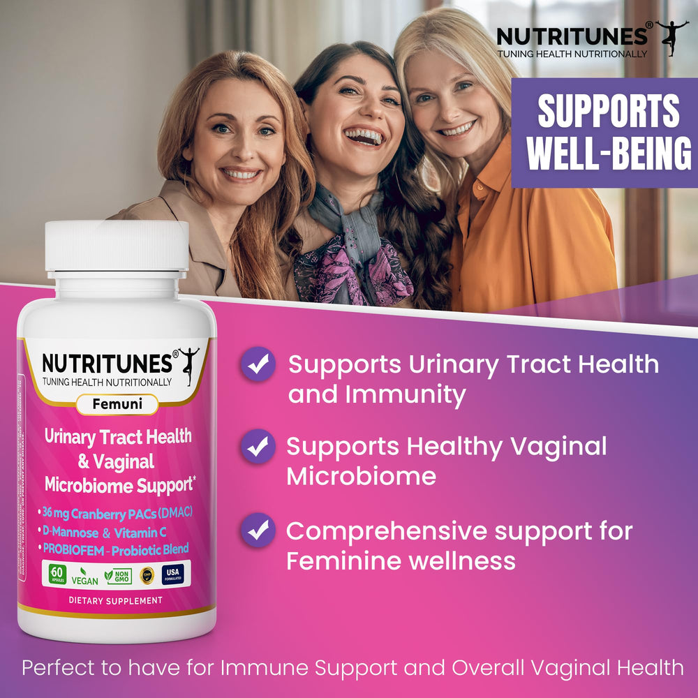 Nutritunes Femuni UTH probiotic blend capsules supporting vaginal balance