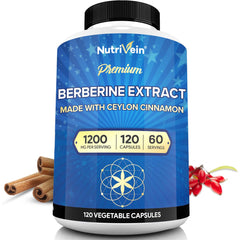 Nutrivein premium berberine bottle showing daily digestion and metabolic balance potential.