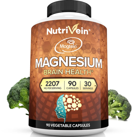 Nutrivein Magtein bottle front signals high-absorption brain support potential.