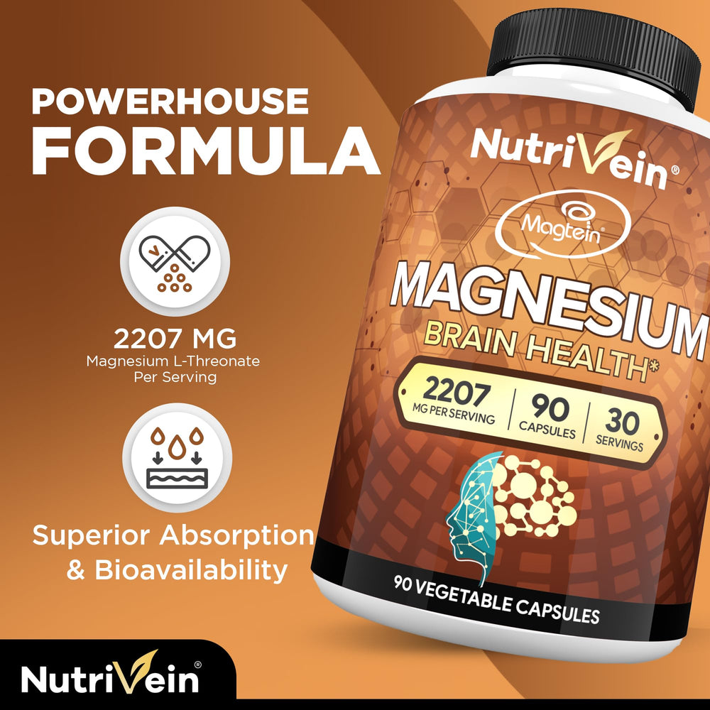 Nutrivein Magtein bottle on nightstand suggests sleep-friendly daily routine.