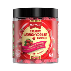 NutriVigor Creatine Gummies bottle front showing convenient energy support for workouts.