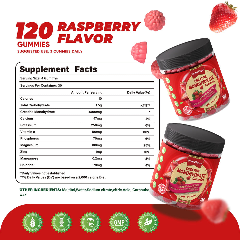 NutriVigor Creatine Gummies packaging flatlay suggesting daily supplement ritual.