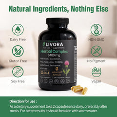 NutriZenis LIVORA vegan-friendly formula badge indicating gluten-free and GMO-free claims.
