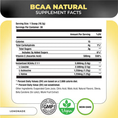 Nutrology BCAA Natural scoop measuring 5g of plant-based BCAAs for recovery.