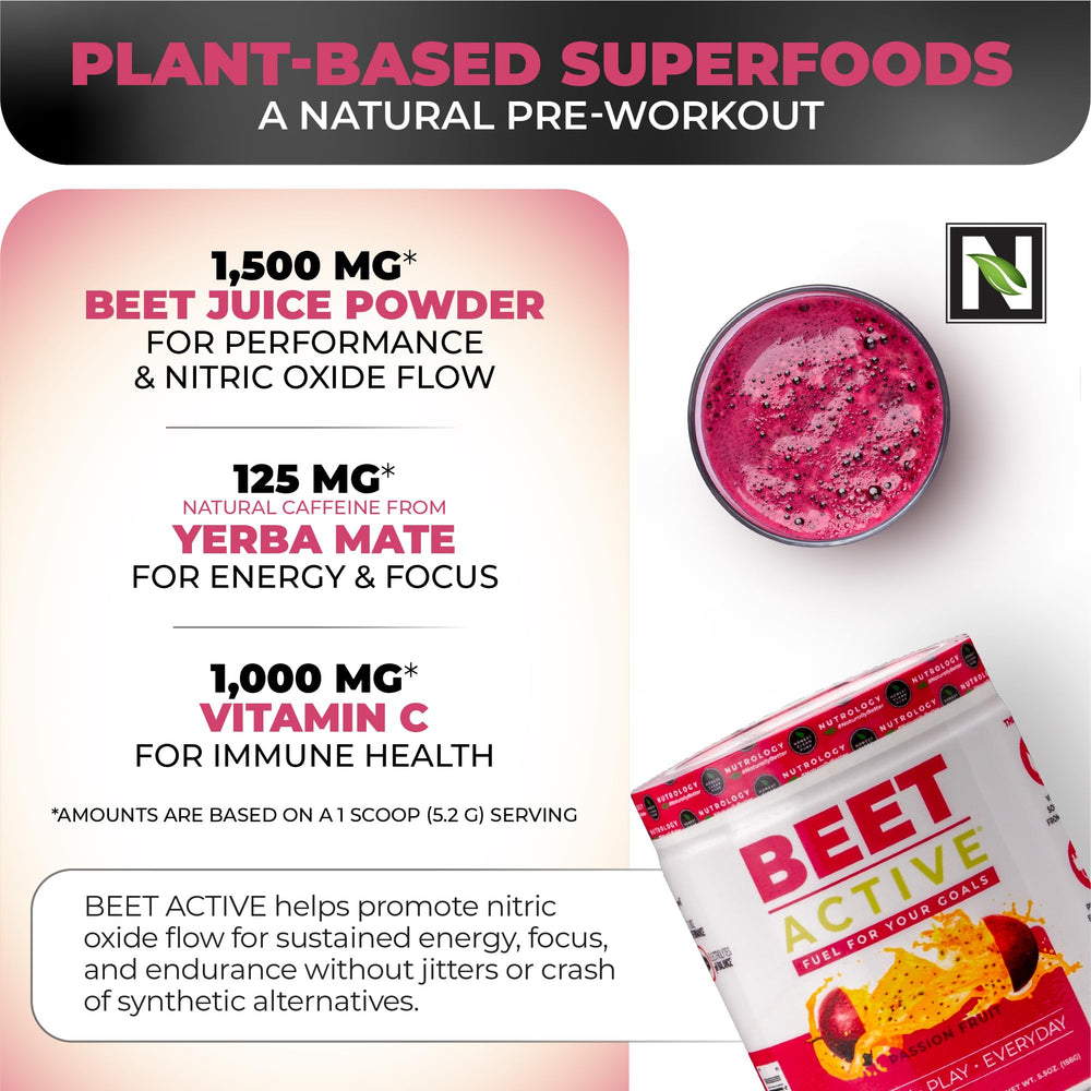 Nutrology Beet Active electrolyte blend for hydration during workouts.