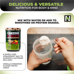 Mushroom blend in Nutrology Greens & Fruits Powder for adaptogenic support