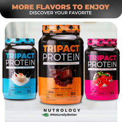 Nutrology Tripact creamy chocolate shake delivers smooth taste.