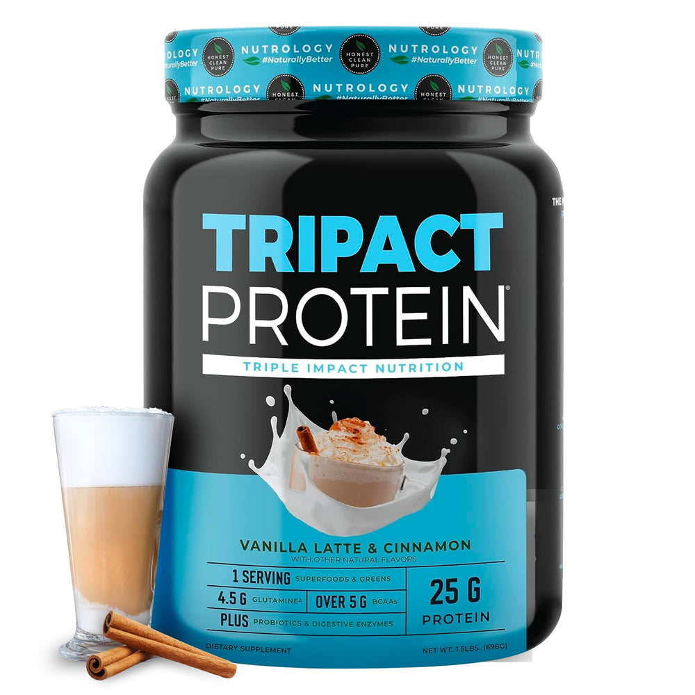 Nutrology TRIPACT vanilla latte shake shows smooth texture for post-workout recovery