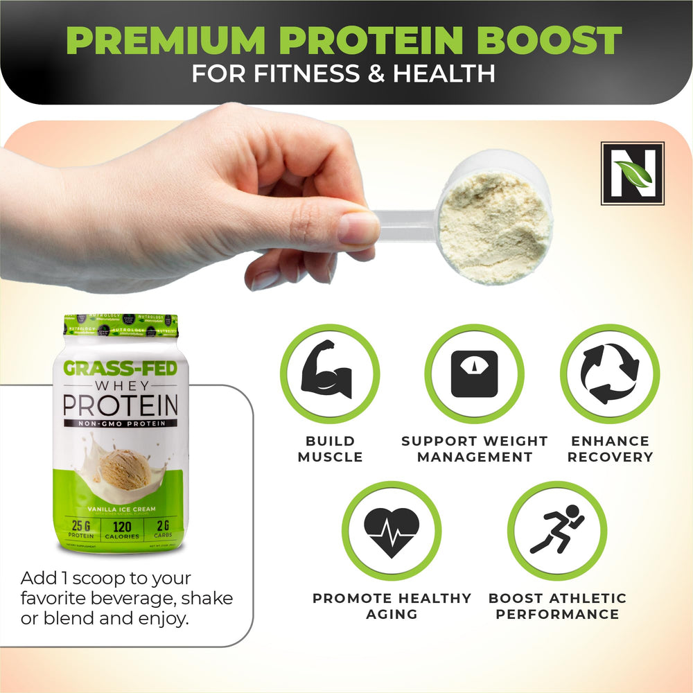 Nutrology whey protein scoop with 25 g serving for daily protein goals