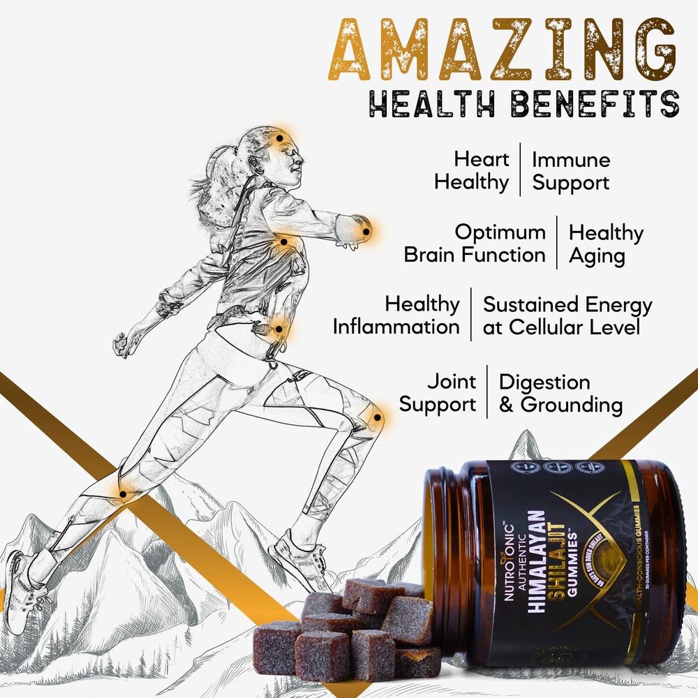 Close-up of NutroTonic Shilajit Gummies showing amber texture and natural flavor