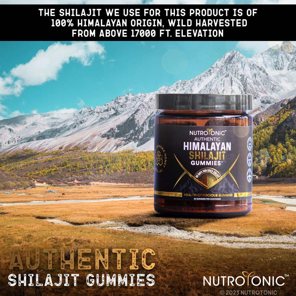 Mountain imagery on NutroTonic box indicating Himalayan origin.