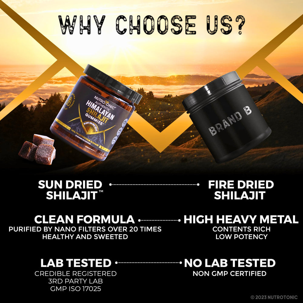 NutroTonic Shilajit Gummies label shows vegan, lab-tested purity