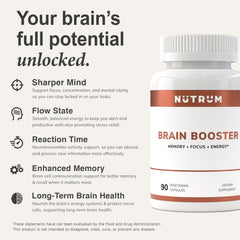 Nutrum Brain Booster bottle back with dosage notes for daily use