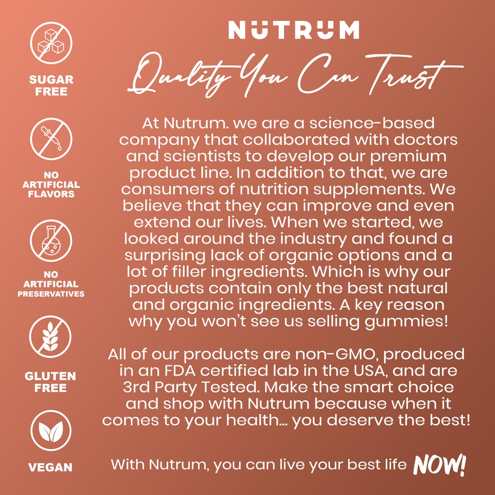 Nutrum Brain Booster packaging box with vegan label and clinical appeal