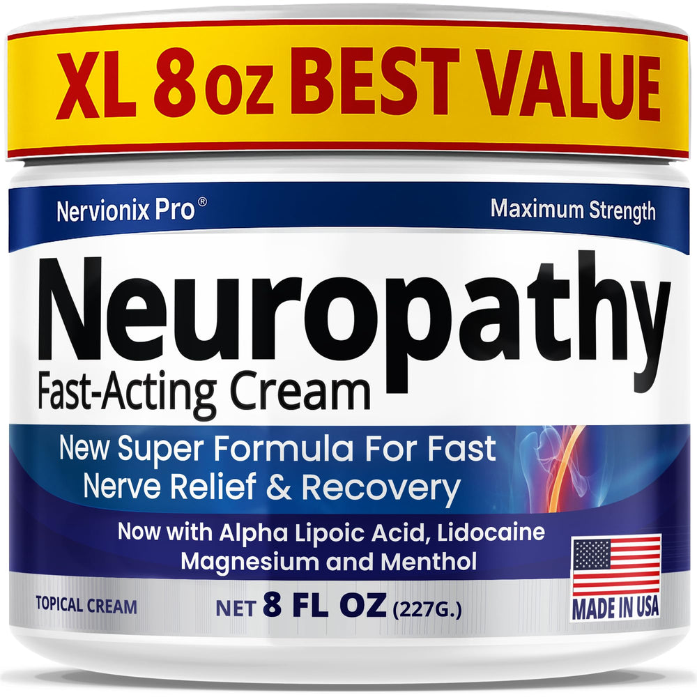 Nuturna Neuropathy Relief Cream jar close-up showing extra-large 8 oz size for lasting relief.