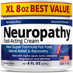 Nuturna Neuropathy Relief Cream jar close-up showing extra-large 8 oz size for lasting relief.