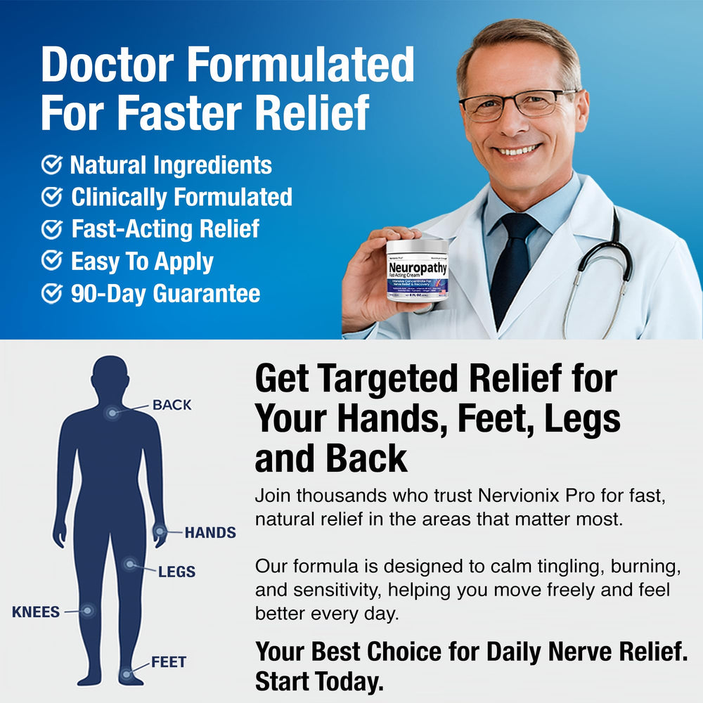 Nuturna Neuropathy Relief Cream packaging emphasizes doctor-formulated natural ingredients.