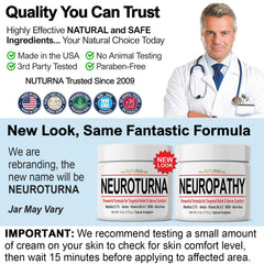 Nuturna Neuropathy Cream USA-made label emphasizing quality standards