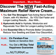 Nuturna Neuropathy Nerve Relief Cream label detail highlighting 4% menthol for cooling relief.