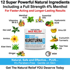 Nuturna Neuropathy Nerve Relief Cream packaging shown for premium USA-made care.