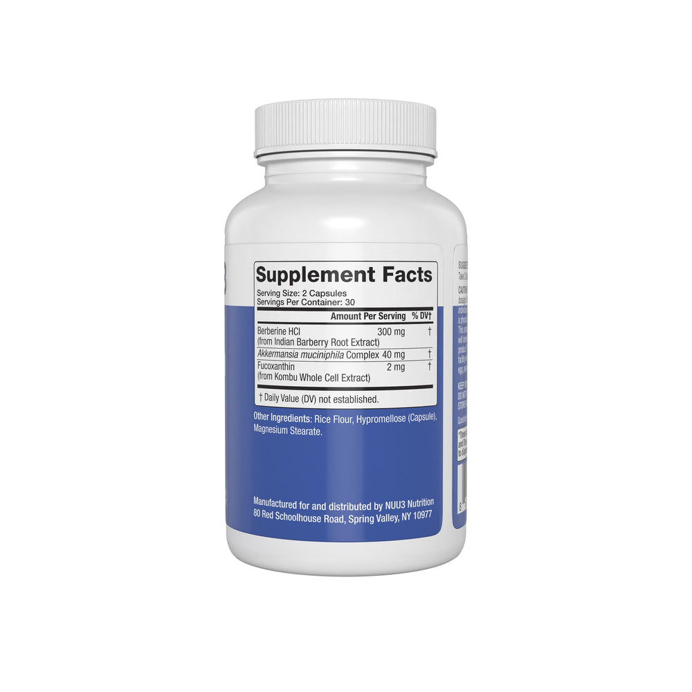 NUU3 GLP365 nutritional panel close-up emphasizing clean, non-GMO formula.