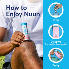 Nuun dissolving tablets in a tall glass of water, vibrant and ready