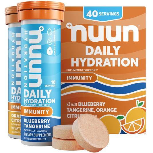 Nuun Immunity tablets dissolving in water for refreshing hydration.