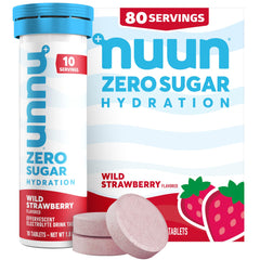 Nuun Zero Sugar Wild Strawberry tablet dissolving in water for quick hydration