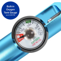 Nuvälsa regulator with flow dial and pressure gauge for easy adjustment.