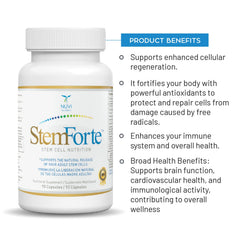 NuVi Global StemForte daily-use setup with capsules and water.