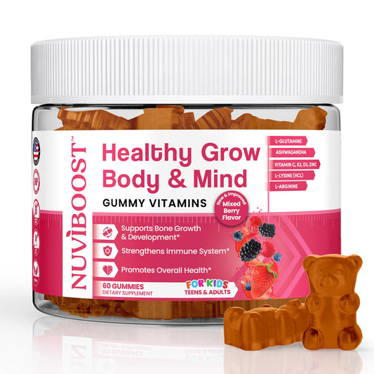 NUVIBOOST Healthy Grow bottle for family-use bone support.
