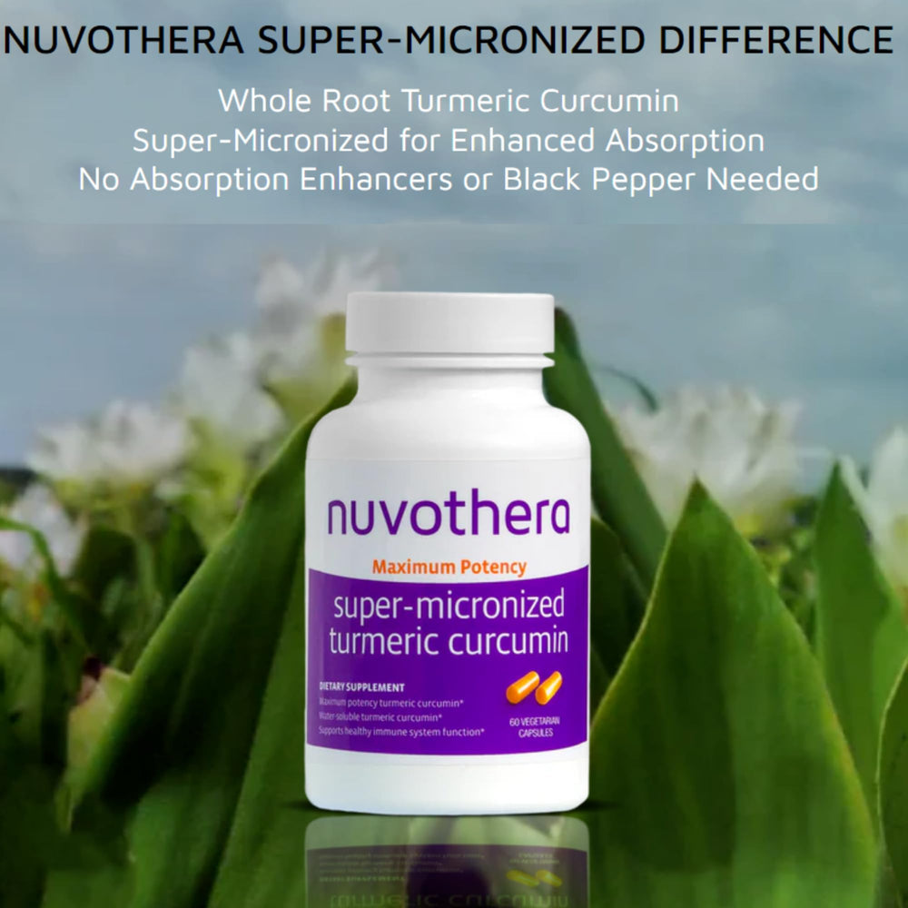 Nuvothera label close-up showing whole-root turmeric potency.