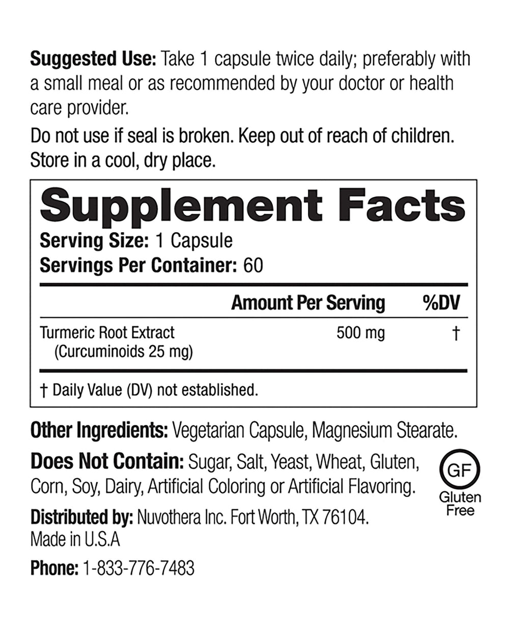 Nuvothera turmeric capsules show whole root form emphasizing potency.
