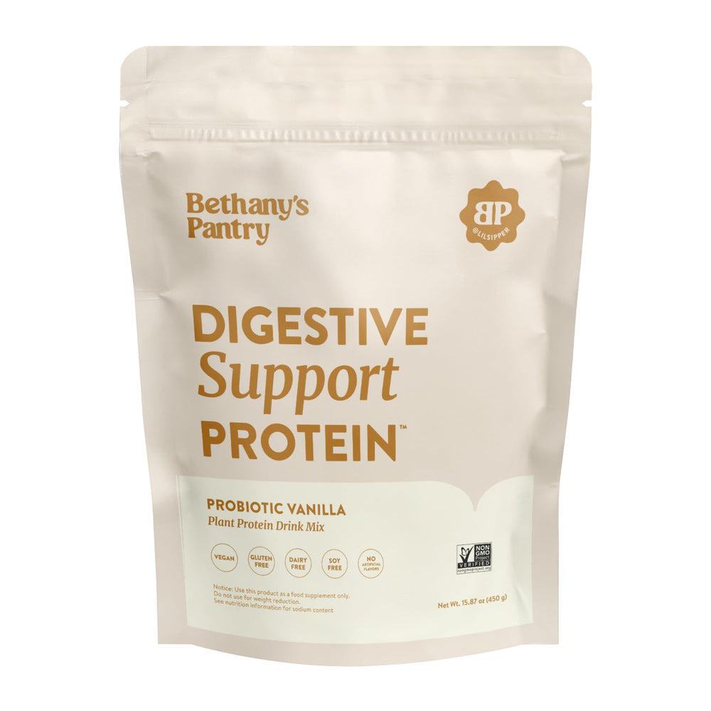 Nuzest Bethany's Pantry Digestive Bottle Pour shows easy, on-the-go serving for digestive support.