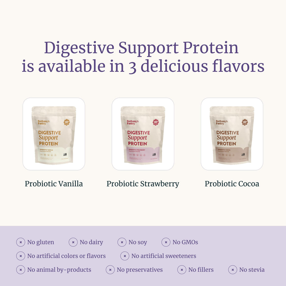 Nuzest Bethany's Pantry Vegan-GMO-Free highlights plant-based protein without common allergens.