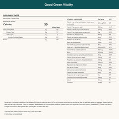 Nuzest Good Green Vitality ingredients chart emphasizes plant based antioxidants and minerals
